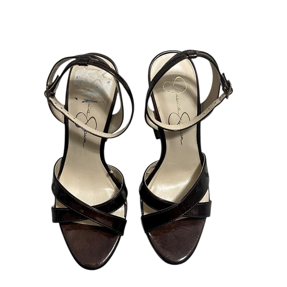 💛JESSICA SIMSON DARK BROWN PATENT WEDGES SIZE (8M) Wore it Once - Picture 2 of 9